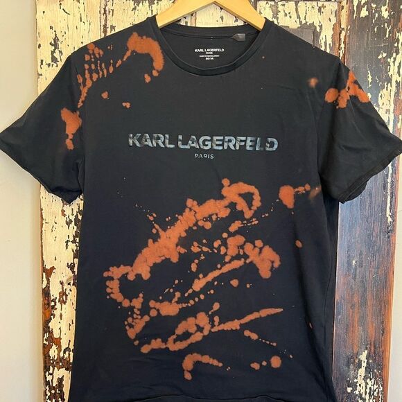 Customized distressed women’s Karl Lagerfeld short sleeve shirt.  Size Medium. - Picture 1 of 11